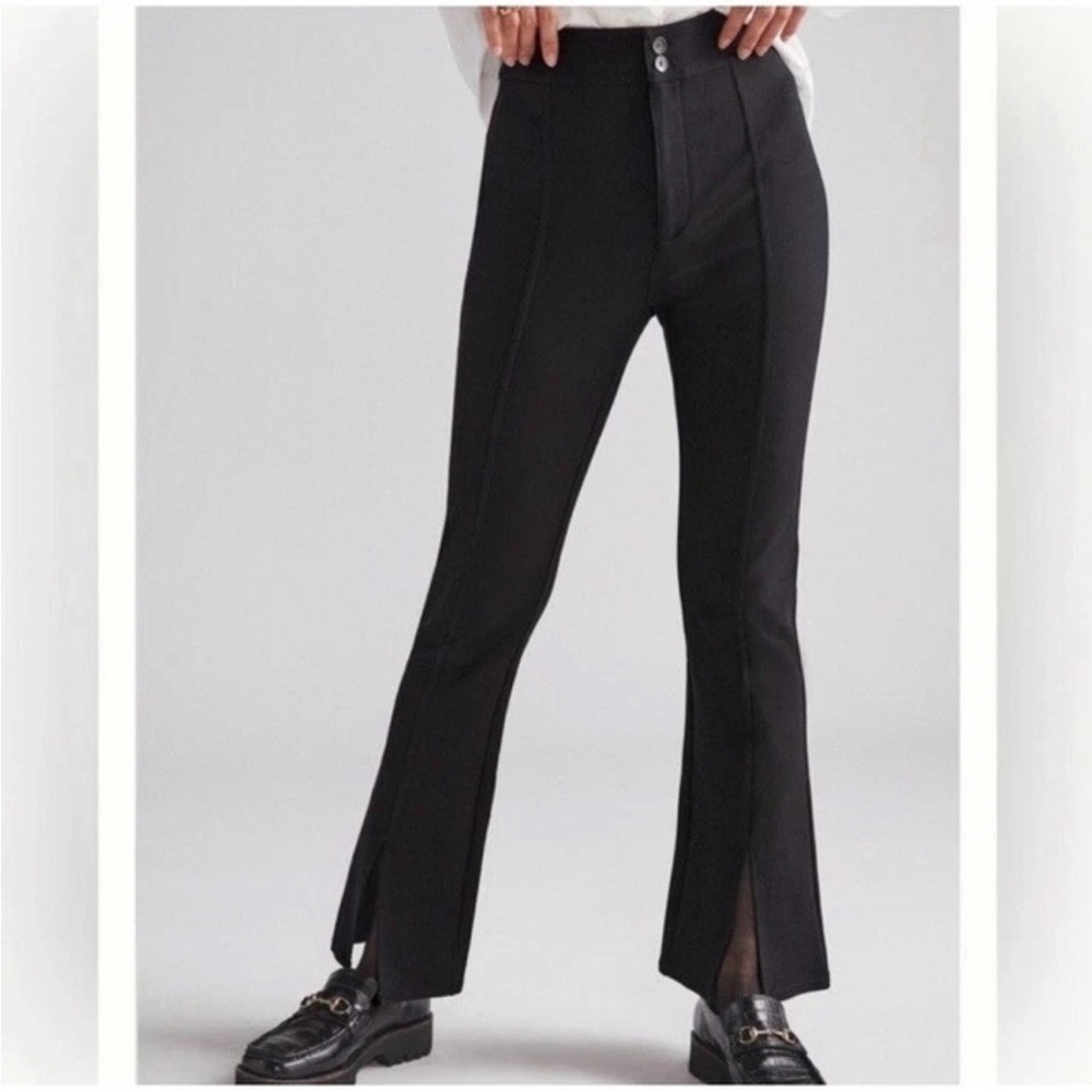 Maeve by Anthropologie Split Front Slim Flared Leg Ponte Pants in Black